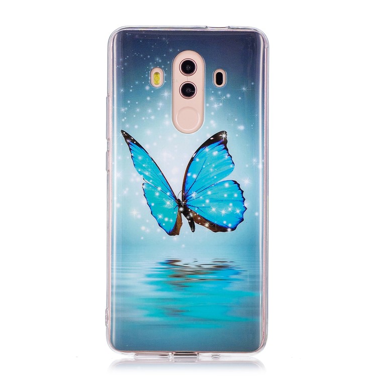 Patterned Noctilucent IMD Soft TPU Gel Casing Cover for Huawei Mate 10 Pro - Shining Blue Butterfly-1