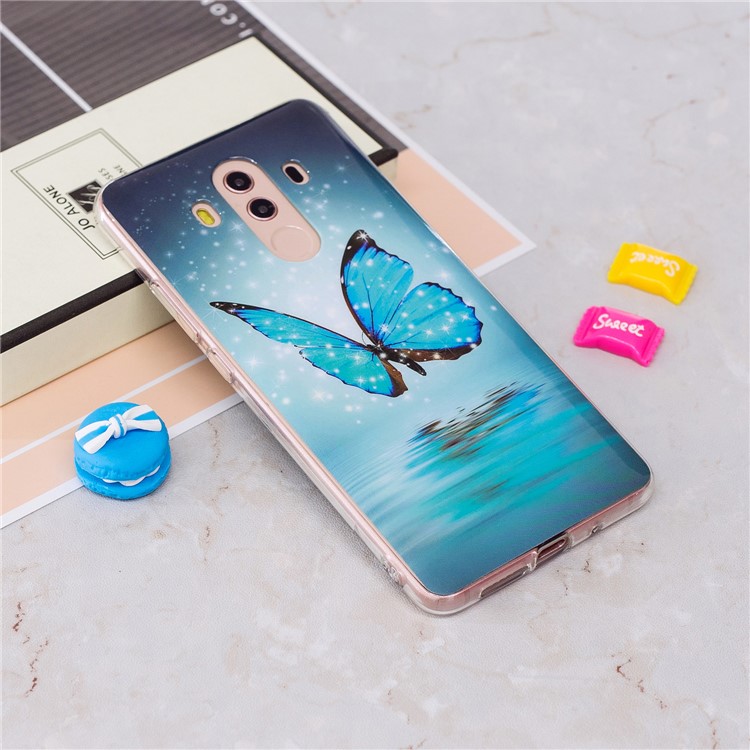 Patterned Noctilucent IMD Soft TPU Gel Casing Cover for Huawei Mate 10 Pro - Shining Blue Butterfly-2