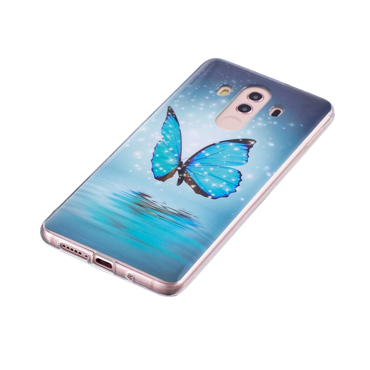 Patterned Noctilucent IMD Soft TPU Gel Casing Cover for Huawei Mate 10 Pro - Shining Blue Butterfly-4