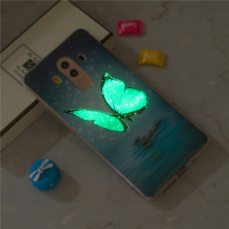 Patterned Noctilucent IMD Soft TPU Gel Casing Cover for Huawei Mate 10 Pro - Shining Blue Butterfly-6