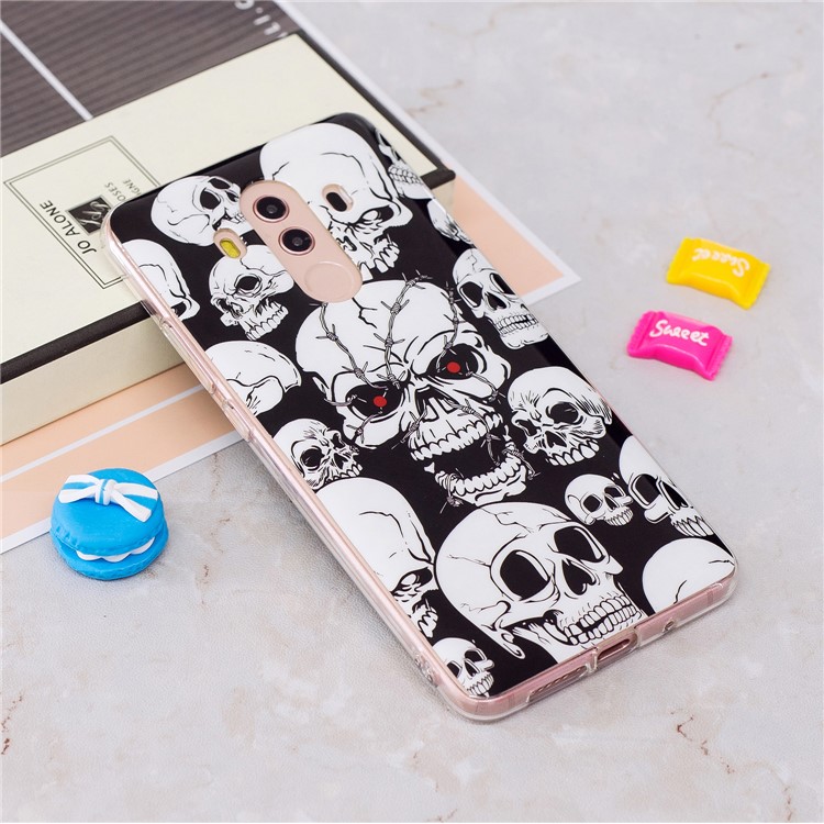 Patterned Noctilucent IMD Soft TPU Gel Phone Casing for Huawei Mate 10 Pro - Skulls-2