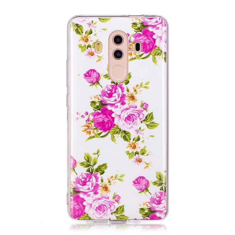 Patterned Noctilucent IMD Soft TPU Gel Phone Casing Cover for Huawei Mate 10 Pro - Blooming Peonies-1