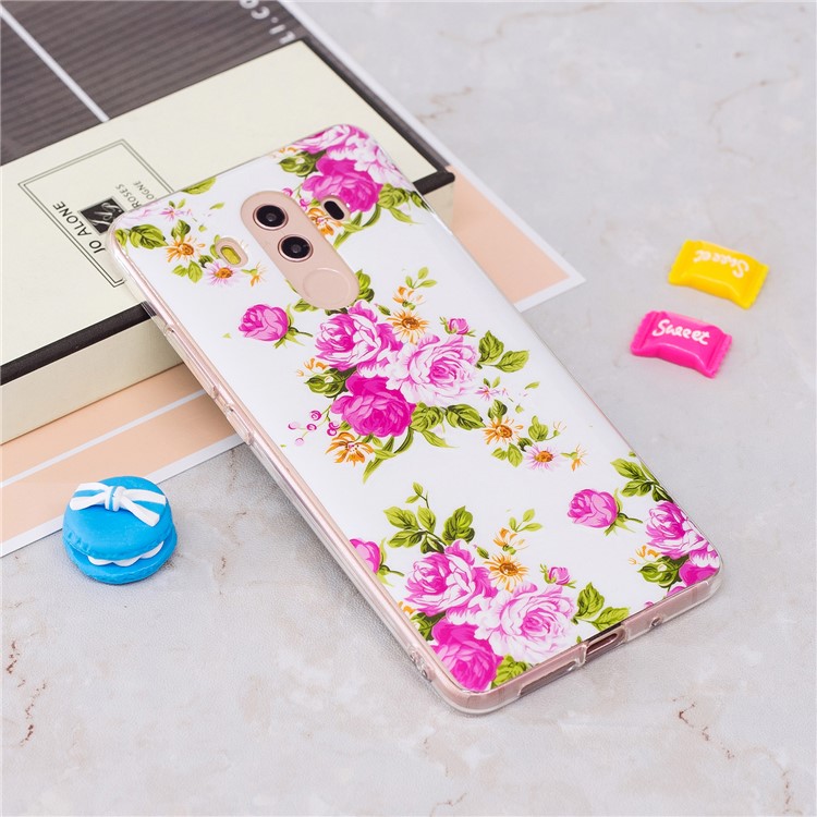 Patterned Noctilucent IMD Soft TPU Gel Phone Casing Cover for Huawei Mate 10 Pro - Blooming Peonies-2