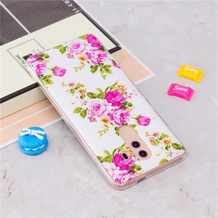 Patterned Noctilucent IMD Soft TPU Gel Phone Casing Cover for Huawei Mate 10 Pro - Blooming Peonies-3