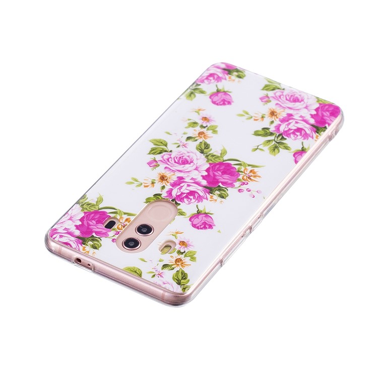 Patterned Noctilucent IMD Soft TPU Gel Phone Casing Cover for Huawei Mate 10 Pro - Blooming Peonies-5