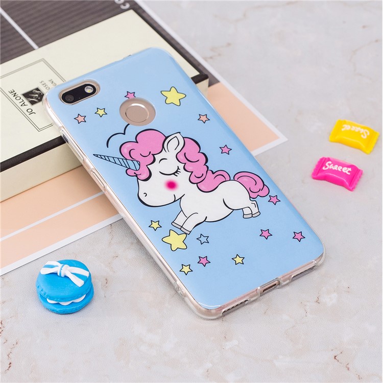 Luminous Patterned IMD TPU Back Casing for Huawei P9 lite mini/Y6 Pro (2017)/Enjoy 7 - Cute Unicorn-2