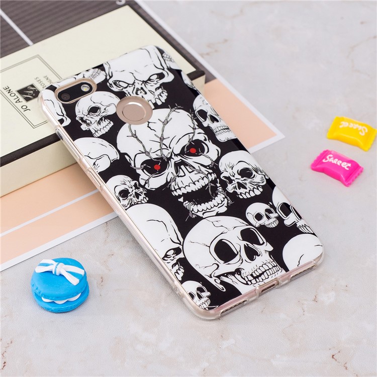 Luminous Patterned IMD TPU Back Mobile Phone Case for Huawei P9 lite mini/Y6 Pro (2017)/Enjoy 7 - Skulls-2