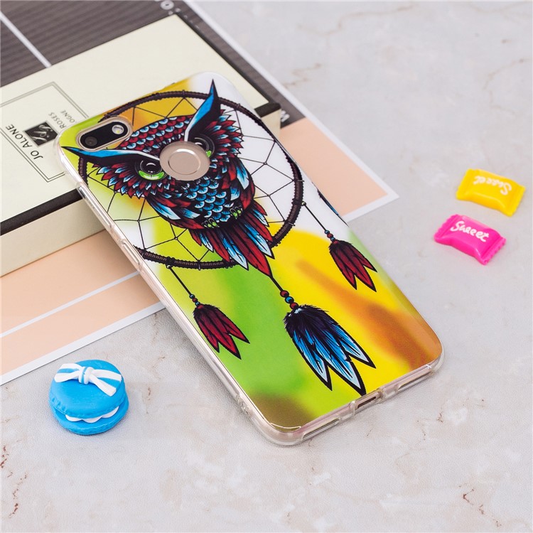 Luminous Patterned IMD TPU Cell Phone Cover for Huawei P9 lite mini/Y6 Pro (2017)/Enjoy 7 - Owl and Dream Catcher-2