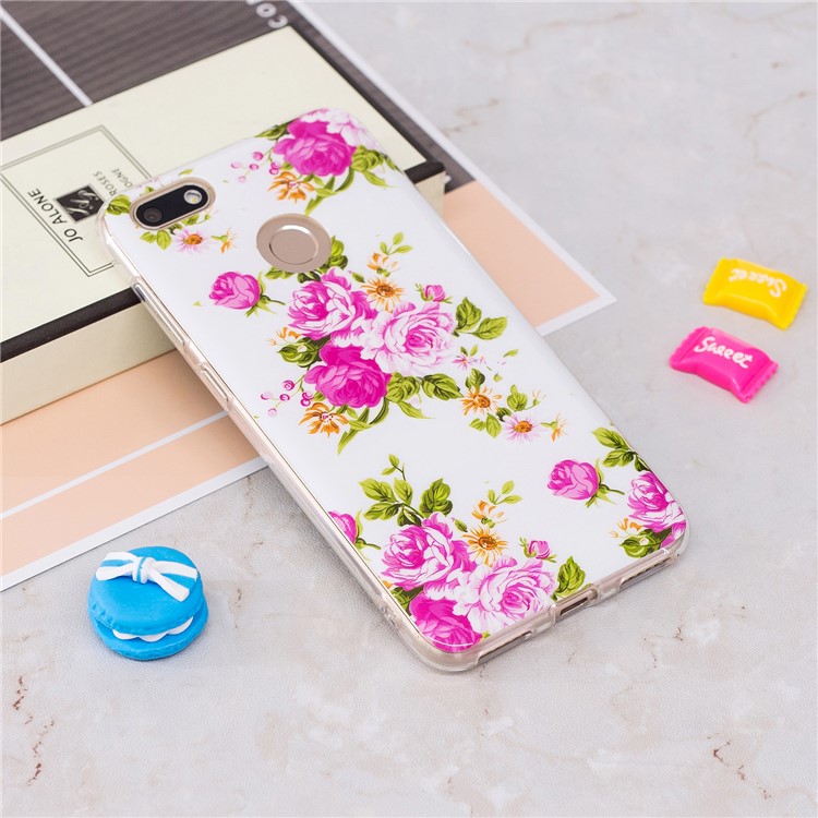 Luminous Patterned IMD TPU Protective Shell for Huawei P9 lite mini/Y6 Pro (2017)/Enjoy 7 - Peony-2