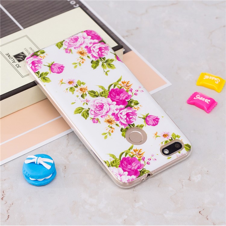 Luminous Patterned IMD TPU Protective Shell for Huawei P9 lite mini/Y6 Pro (2017)/Enjoy 7 - Peony-3