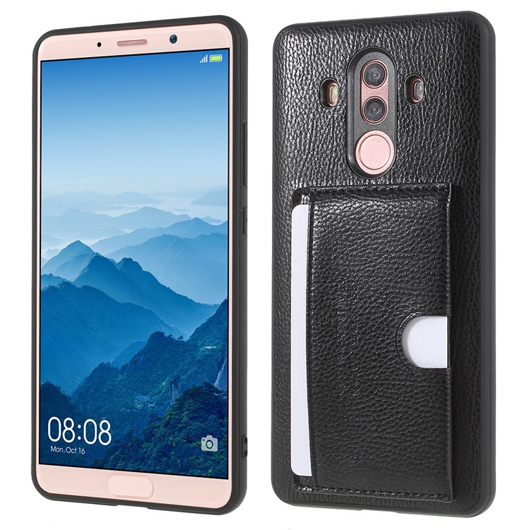 Split Leather Coated TPU Kickstand Card Holder Case for Huawei Mate 10 Pro - Black-1