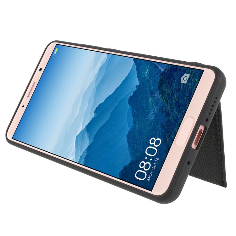 Split Leather Coated TPU Kickstand Card Holder Case for Huawei Mate 10 Pro - Black-4
