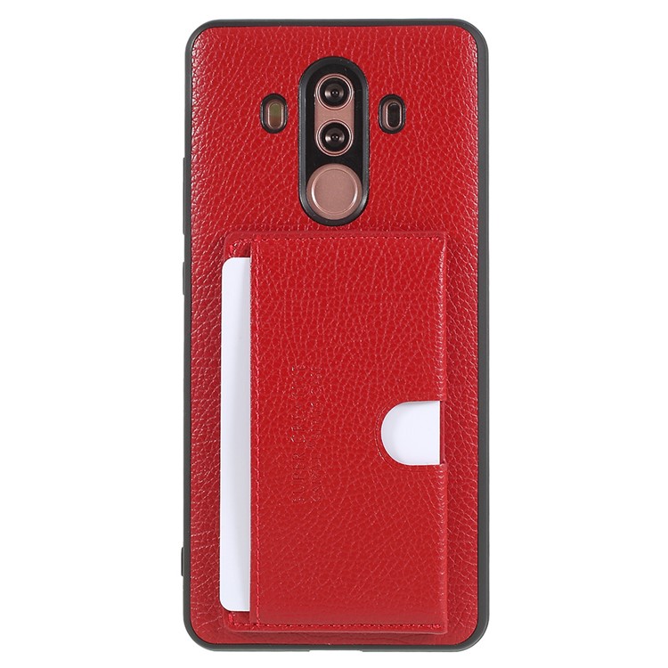 Split Leather Coated TPU Kickstand Card Holder Cover for Huawei Mate 10 Pro - Red-1