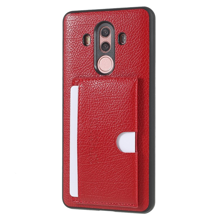 Split Leather Coated TPU Kickstand Card Holder Cover for Huawei Mate 10 Pro - Red-2