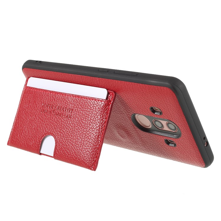 Split Leather Coated TPU Kickstand Card Holder Cover for Huawei Mate 10 Pro - Red-3