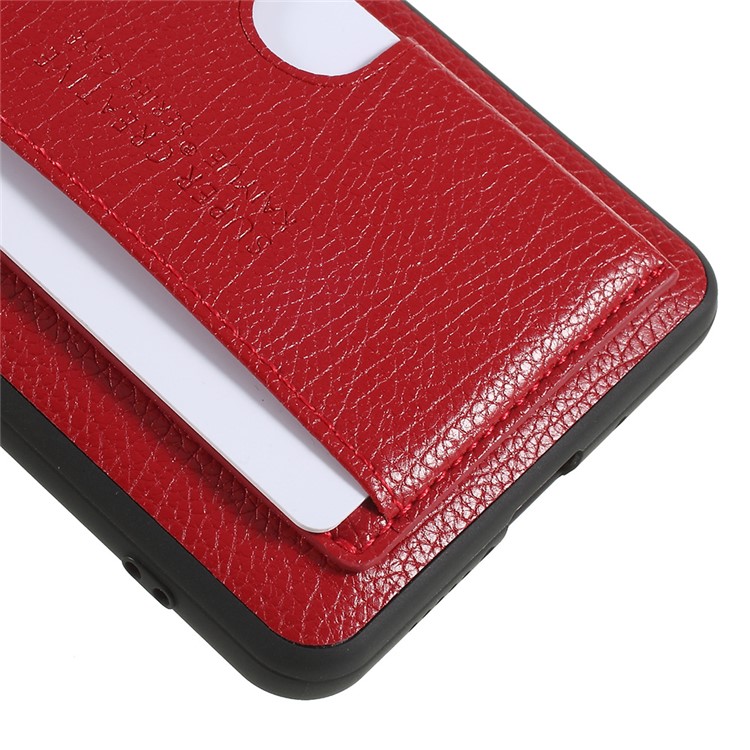 Split Leather Coated TPU Kickstand Card Holder Cover for Huawei Mate 10 Pro - Red-5