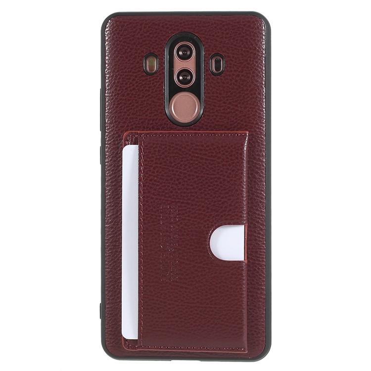 Split Leather Coated TPU Kickstand Card Slot Phone Casing for Huawei Mate 10 Pro - Wine Red-1