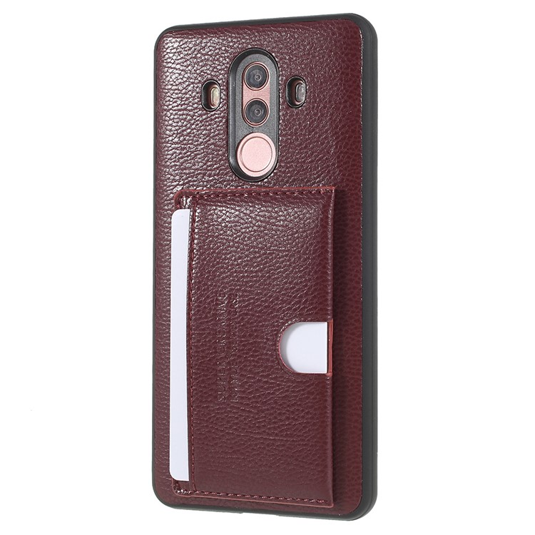 Split Leather Coated TPU Kickstand Card Slot Phone Casing for Huawei Mate 10 Pro - Wine Red-2