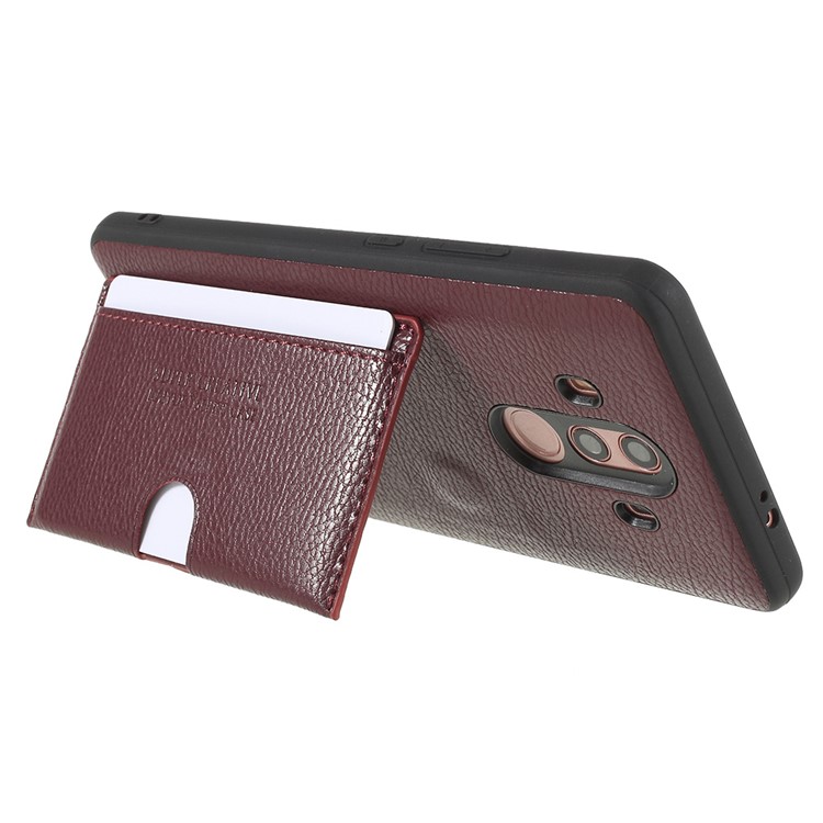 Split Leather Coated TPU Kickstand Card Slot Phone Casing for Huawei Mate 10 Pro - Wine Red-3