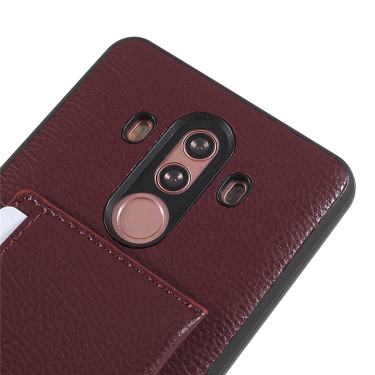 Split Leather Coated TPU Kickstand Card Slot Phone Casing for Huawei Mate 10 Pro - Wine Red-4