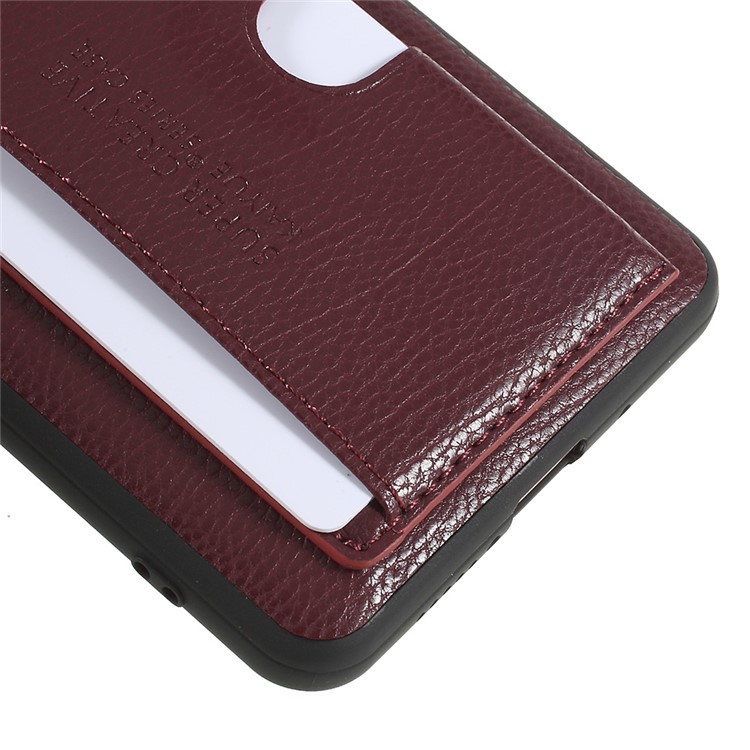 Split Leather Coated TPU Kickstand Card Slot Phone Casing for Huawei Mate 10 Pro - Wine Red-5