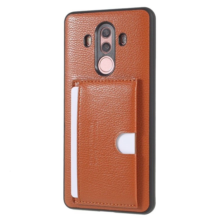 Split Leather Coated TPU Kickstand Card Holder Mobile Shell for Huawei Mate 10 Pro - Brown-2