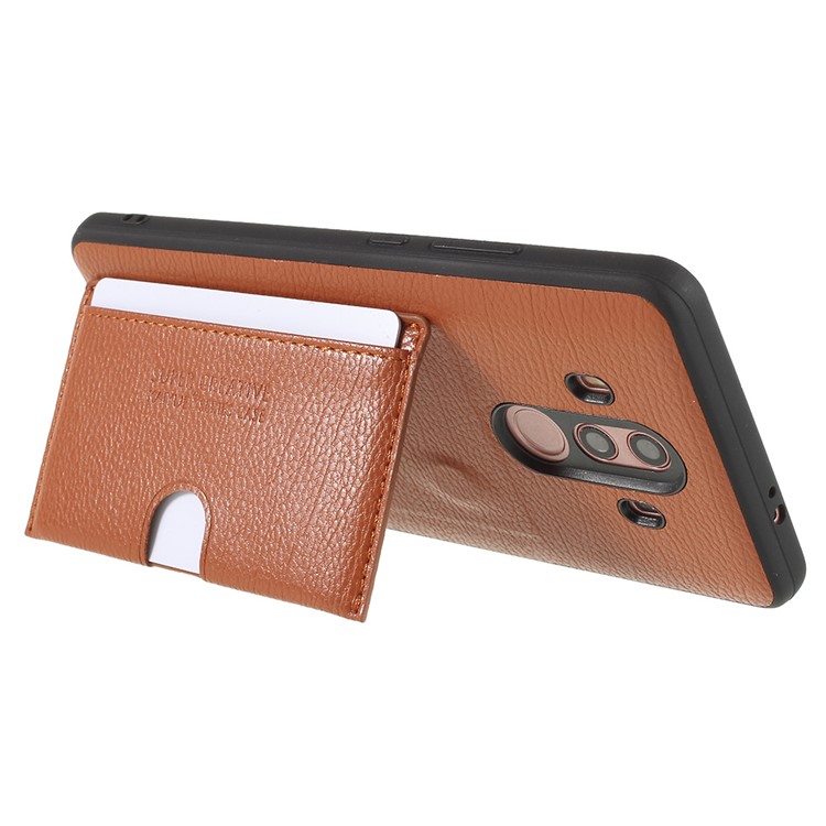 Split Leather Coated TPU Kickstand Card Holder Mobile Shell for Huawei Mate 10 Pro - Brown-3