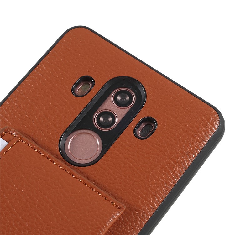 Split Leather Coated TPU Kickstand Card Holder Mobile Shell for Huawei Mate 10 Pro - Brown-4