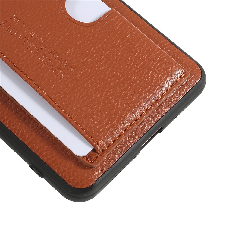 Split Leather Coated TPU Kickstand Card Holder Mobile Shell for Huawei Mate 10 Pro - Brown-5