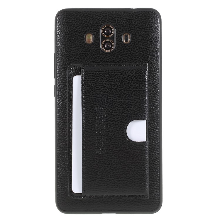 For Huawei Mate 10 Split Leather Coated TPU Kickstand Card Holder Case - Black-2