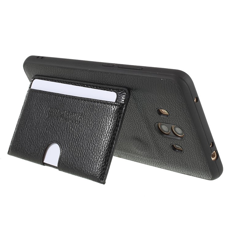 For Huawei Mate 10 Split Leather Coated TPU Kickstand Card Holder Case - Black-3