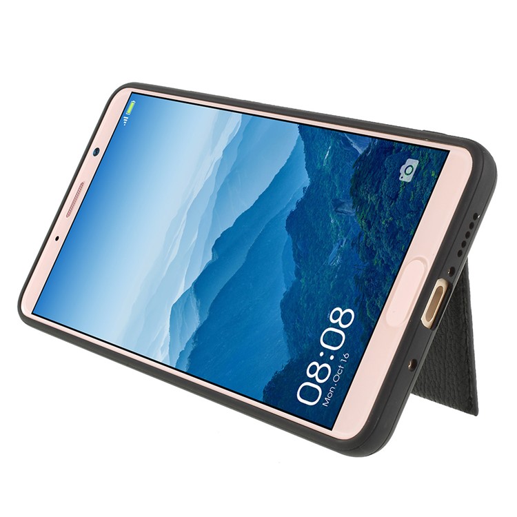 For Huawei Mate 10 Split Leather Coated TPU Kickstand Card Holder Case - Black-4