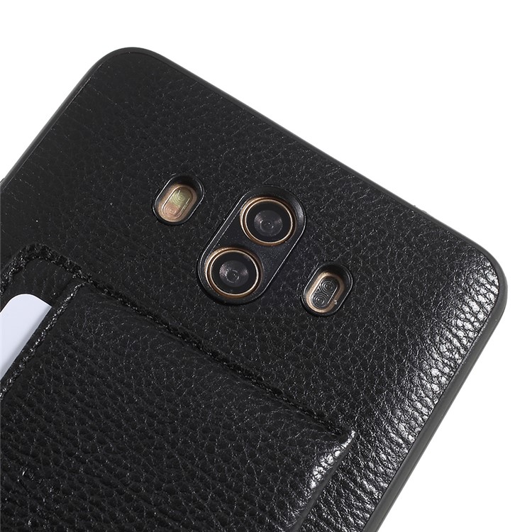 For Huawei Mate 10 Split Leather Coated TPU Kickstand Card Holder Case - Black-5