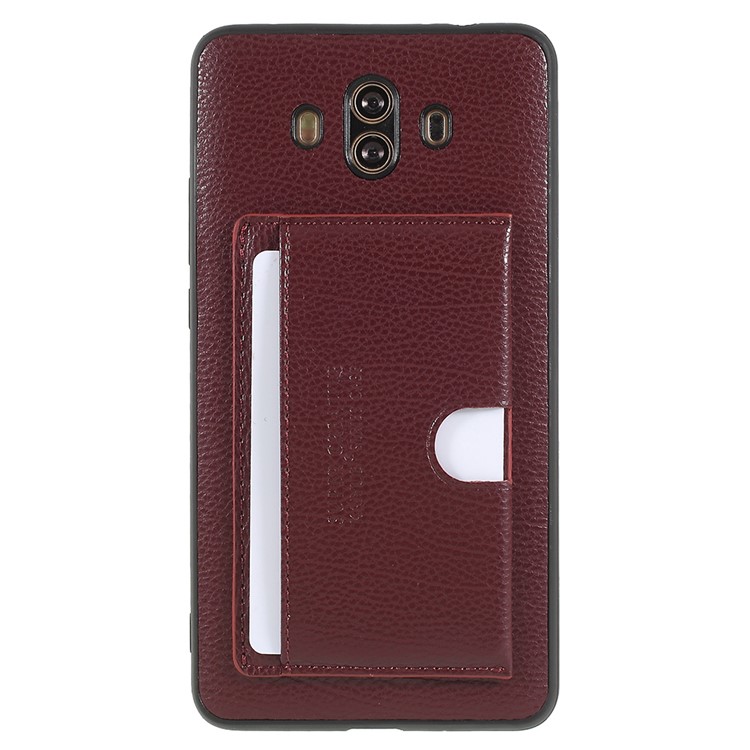 Split Leather Coated TPU Kickstand Shell with Card Holder for Huawei Mate 10 - Wine Red-1