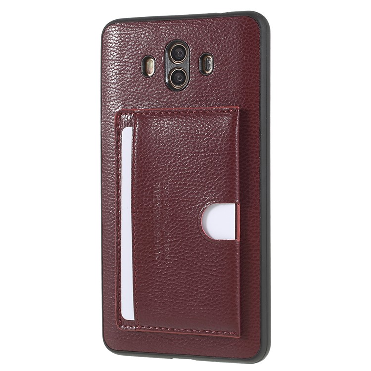 Split Leather Coated TPU Kickstand Shell with Card Holder for Huawei Mate 10 - Wine Red-2