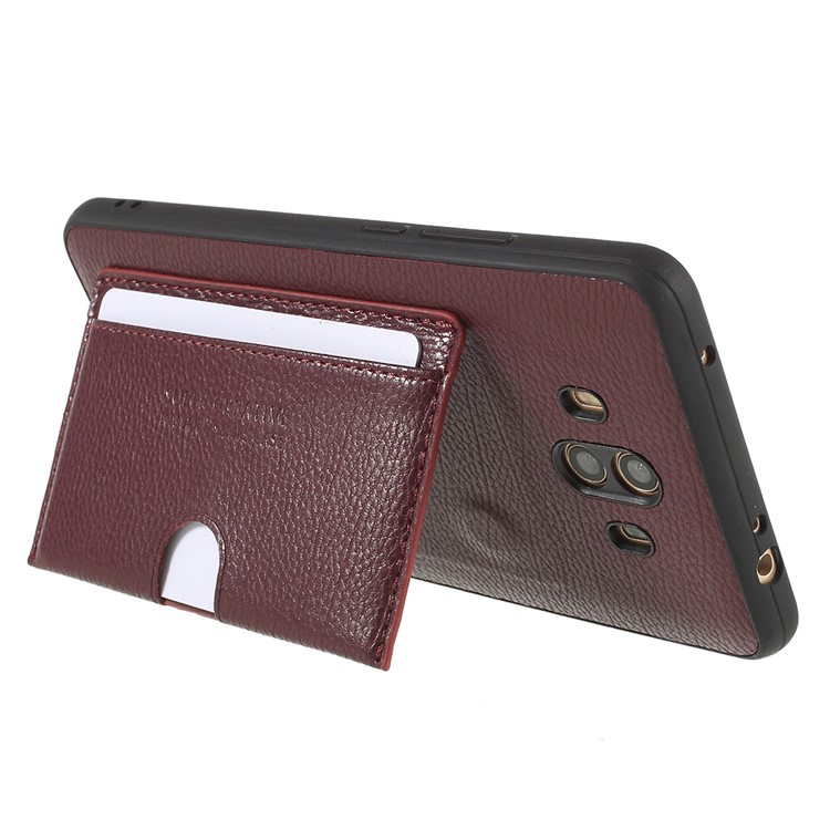 Split Leather Coated TPU Kickstand Shell with Card Holder for Huawei Mate 10 - Wine Red-3
