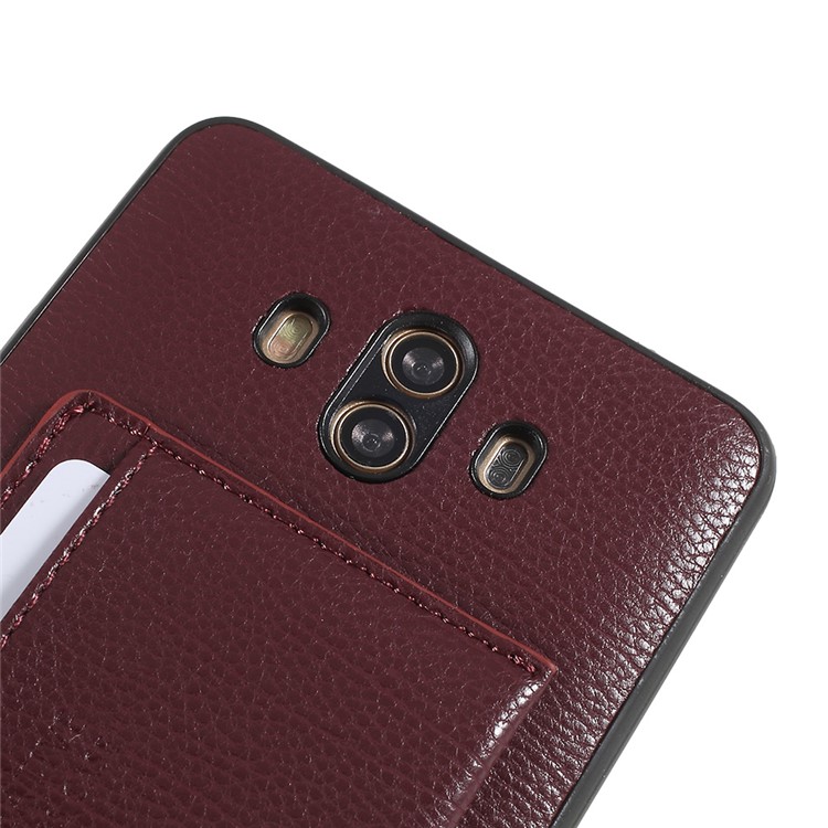 Split Leather Coated TPU Kickstand Shell with Card Holder for Huawei Mate 10 - Wine Red-4