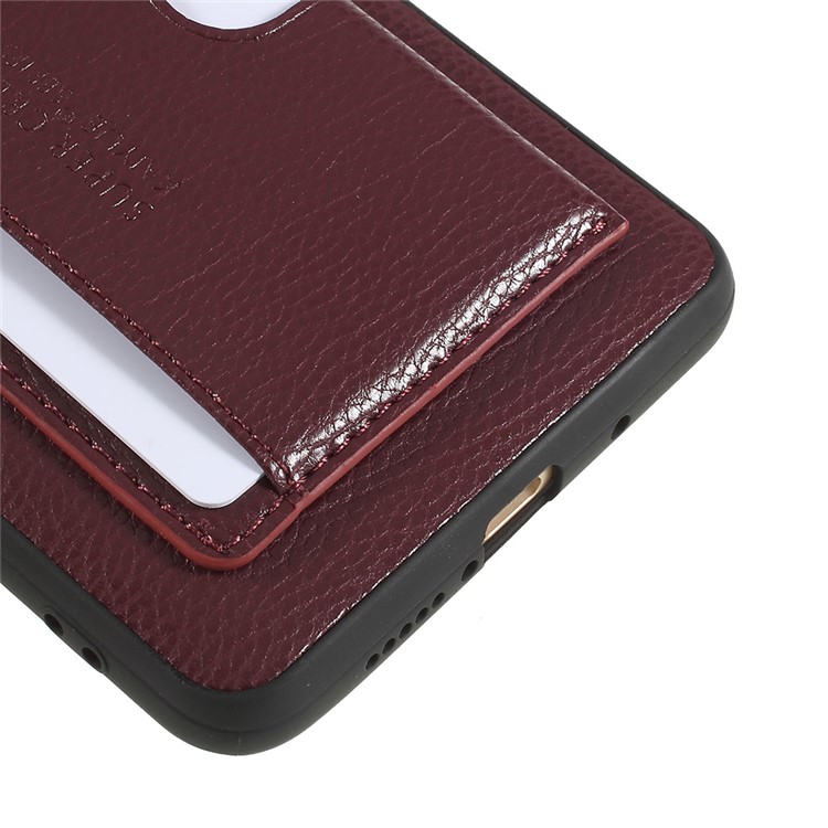Split Leather Coated TPU Kickstand Shell with Card Holder for Huawei Mate 10 - Wine Red-5