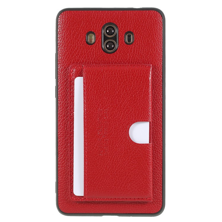 Split Leather Coated TPU Kickstand Card Holder Back Cover for Huawei Mate 10 - Red-1