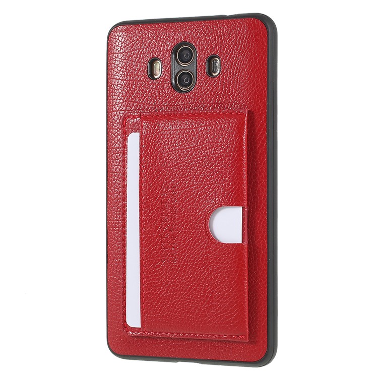 Split Leather Coated TPU Kickstand Card Holder Back Cover for Huawei Mate 10 - Red-2