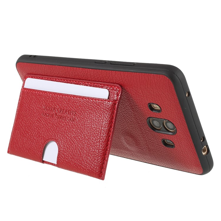 Split Leather Coated TPU Kickstand Card Holder Back Cover for Huawei Mate 10 - Red-3