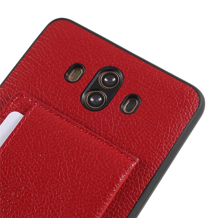 Split Leather Coated TPU Kickstand Card Holder Back Cover for Huawei Mate 10 - Red-4