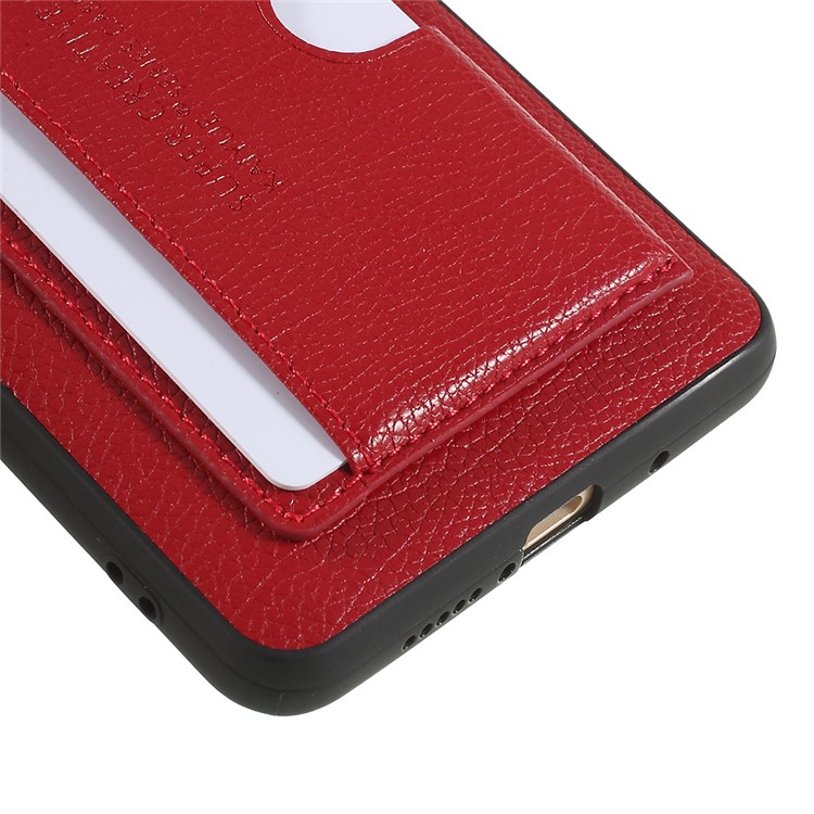Split Leather Coated TPU Kickstand Card Holder Back Cover for Huawei Mate 10 - Red-5