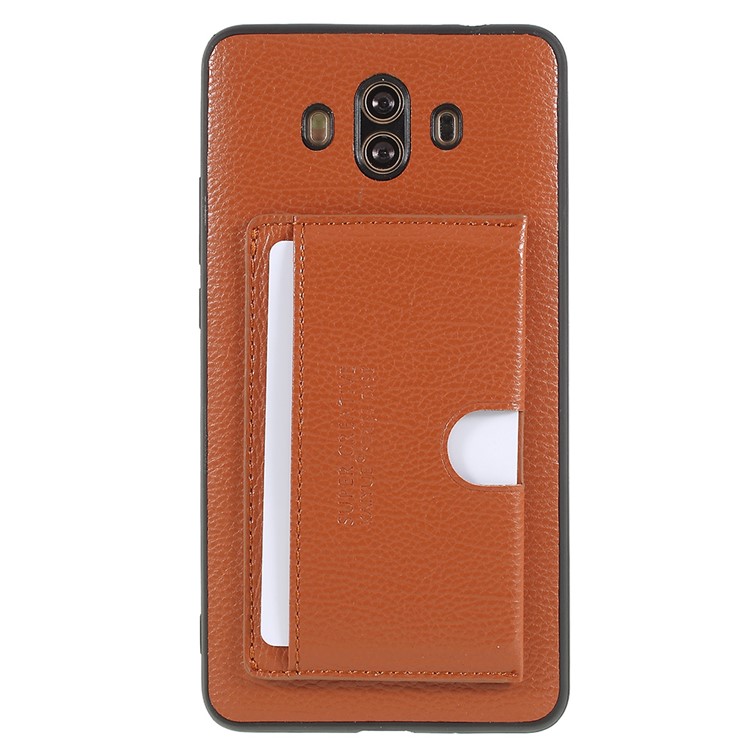 Split Leather Coated TPU Kickstand Card Holder Phone Protective Casing for Huawei Mate 10 - Brown-1