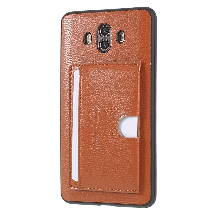 Split Leather Coated TPU Kickstand Card Holder Phone Protective Casing for Huawei Mate 10 - Brown-2