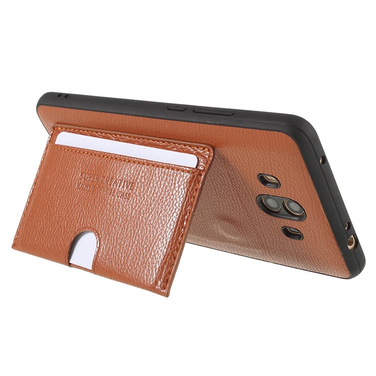 Split Leather Coated TPU Kickstand Card Holder Phone Protective Casing for Huawei Mate 10 - Brown-3