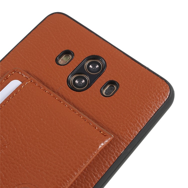 Split Leather Coated TPU Kickstand Card Holder Phone Protective Casing for Huawei Mate 10 - Brown-4