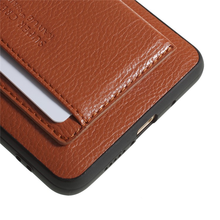 Split Leather Coated TPU Kickstand Card Holder Phone Protective Casing for Huawei Mate 10 - Brown-5