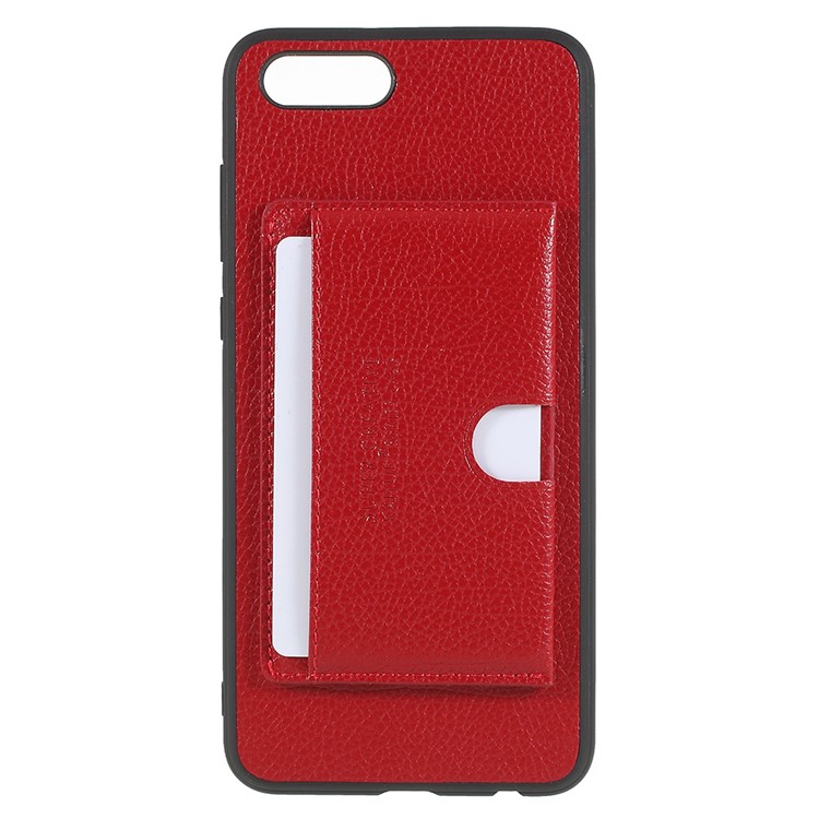 PU Leather Coated TPU Kickstand Card Holder Cover for Huawei Honor V10/View 10 - Red-1
