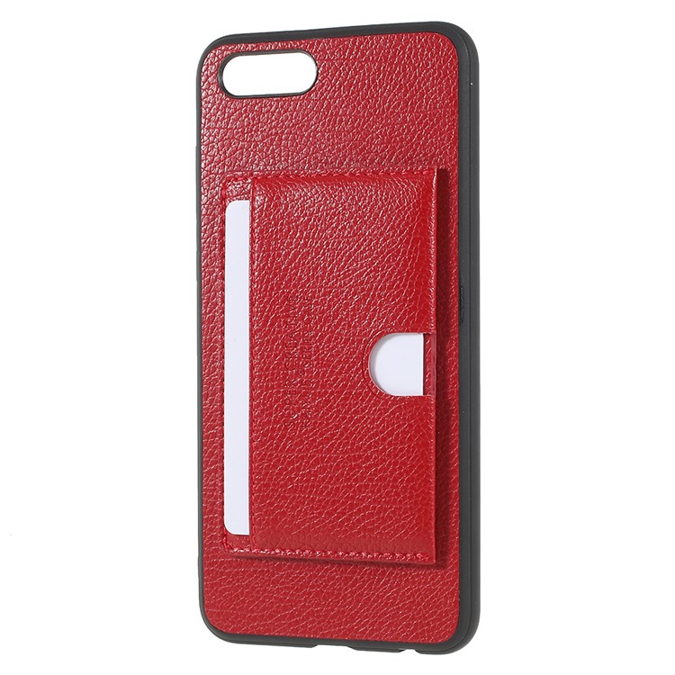 PU Leather Coated TPU Kickstand Card Holder Cover for Huawei Honor V10/View 10 - Red-2